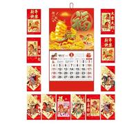 Calendario del Año del Caballo 2026 para Año Nuevo, papel 0,8 lb | Planificador de pared mensual con sobres rojos, esta decoración cultural de rollo de 37x68 cm con gestión de esquemas