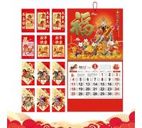Calendario del Año del Caballo 2026 para Año Nuevo, papel 0,8 lb | Planificador de pared mensual con sobres rojos, esta decoración cultural de rollo de 37x68 cm con gestión de esquemas