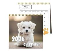 Calendario Divertido De Perros 2026 - Calendario De Cachorros Adorables - Planificador Mensual Con Cuadrícula Grande Para Hogar Oficina Metas Personales Rutinas De Ejercicio Y Preparación De Vacacione