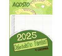 Calendario Familiar 2025 4 columna: Organizador familiar mensual Enero a Diciembre, 4 columnas de la planificación familiar durante 12 meses, tamaño A4