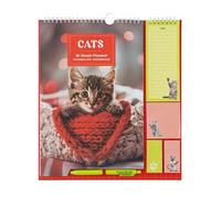 Calendario Familiar 2026 Gatos - Calendario 2026 pared : Planificador mensual | Incluye Pegatinas, Notas Adhesivas y Cuelga Fácil [16 MESES]