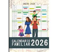 Calendario Familiar 2026: Organizador familiar mensual Enero a Diciembre, 5 columnas de la planificación familiar durante 12 meses, tamaño A4