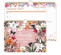 Calendario familiar 2027, diseño semanal con 6 columnas y lista de la compra