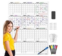 Calendario grande de borrado en seco de 36 x 48 pulgadas, borrado en seco, incluye 6 marcadores, chinchetas y cinta de montaje