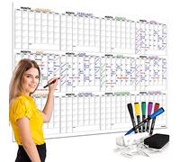 Calendario grande de pizarra blanca de 36 x 48 pulgadas para pared, planificador de 12 meses, calendario de pared grande de borrado en seco, incluye 6 marcadores, borradores y cinta de montaje