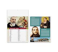 Calendario ilustrado de pared 2024 Padre PIO San Pio mensual 12 hojas cara trasera papel estucado vacaciones internacionales santos y lunas mod.holandés