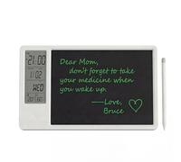 Calendario LCD recargable de 10 pulgadas con pantalla digital de temperatura y humedad, tableta de escritura de doble función y calendario de escritorio con lápiz capacitivo, disponible en blanco y