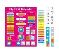 Calendario magnético para aprender inglés My First Magnetic Calendar, rosaTablero rígido de 40 x 32 cm con asa para colgar.