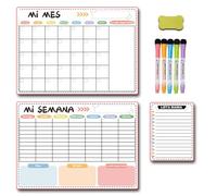 Calendario magnético para nevera con marcador borrable, pizarra blanca, calendario semanal mensual, pizarra blanca para cocina, recordatorio de nevera, calendario magnético