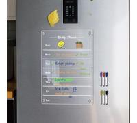 Calendario magnético para refrigerador, tablero de notas de acrílico transparente, tablero de mensajes de notas de plan semanal, tablero magnético de borrado en seco acrílico transparente (A4)
