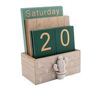 Calendario perpetuo, calendario de madera de Buery, calendario vintage de bloques de madera, calendario para el hogar, oficina, accesorios de escritorio (verde)