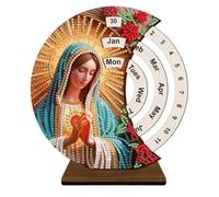 Calendario perpetuo de madera - 7.09x7.48x2.36 pulgadas Kit artístico de diamantes de imitación 3D para soporte de escritorio artesanales, decoración del hogar y lugar de trabajo para escuela