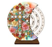 Calendario perpetuo de madera - 7.09x7.48x2.36 pulgadas Kit artístico de diamantes de imitación 3D para soporte de escritorio artesanales, decoración del hogar y lugar de trabajo para escuela