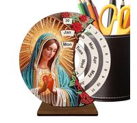 Calendario perpetuo de madera, kit artesanal artístico de strass 3D con soporte de escritorio, calendarios decorativos de madera para casa, oficina, escuela, apartamento, dormitorio, hotel, aula, 7,09
