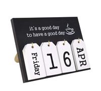 Calendario perpetuo Notakia, bloque de madera plegable, calendario vintage para el hogar, oficina, escritorio, semana, mes, fecha (negro plegable