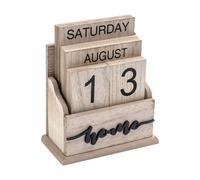 Calendario perpetuo Notakia, bloques de madera, calendario vintage de madera para el hogar, oficina, escritorio, semana, mes, fecha (color madera