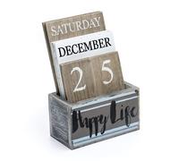 Calendario perpetuo Notakia, bloques de madera, calendario vintage de madera para el hogar, oficina, escritorio, semana, mes, fecha (feliz vida)