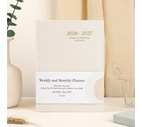 Calendario planificador semanal y mensual para el año académico 2026-2027, 2026 - 2027, de lino, cuaderno de de con pestañas, banda elástica, estético, para suministros de oficina, hogar y