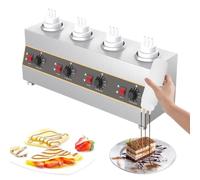 Calentador comercial de salsa de queso con 4 botellas, dispensador eléctrico de condimentos, calentador ajustable de 30-85 °C para chocolate, mermelada y ketchup