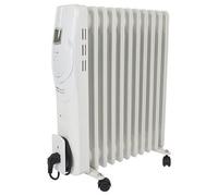 Perel Radiador de aceite de 2500W con 11 elementos, 3 niveles de calor, pantalla LCD, temporizador, termostato, asa, ruedas y soporte para el cable, protección contra sobrecalentamiento y vuelco,