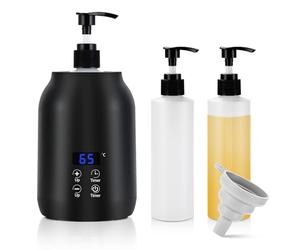 Calentador de Aceite de Masaje Profesional con Botón Táctil, Dispensador de Loción Inteligente con 2 Botellas de 245 ml y Embudo (30 °C a 65 °C) fusible de 360 grados, calentamiento rápido