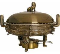 Calentador de acero inoxidable, juego de calentador de bufé redondo de 3 L con bandejas, soporte para hornilla, tapa visible y depósito de combustible para bodas, fiestas y banquetes. Bronce verde, br