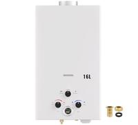 Calentador de Agua a Gas, 16L Calentador de Agua LPG Instantáneo, Calentador de Agua Sin Tanque Con Pantalla LED, Para Duchas al Aire Libre [Clase de eficiencia energética A]