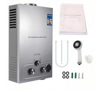 Calentador de agua a gas, calentador de agua de gas propano GLP 6L con kit de ducha con modos de invierno y verano, calentador de agua instantáneo sin depósito 16kw, para el hogar y el exterior (8L)