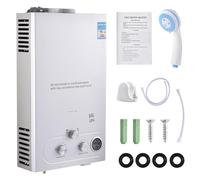 Calentador de agua a gas GLP 16L, calentador instantáneo de 32 kW con pantalla digital multiprotección, calentador instantáneo sin depósito montado en la pared con kit de ducha, para camping,