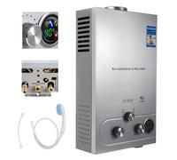 Calentador de Agua a Gas GPL de 6L/8L, 16kW, Calentador de Agua Instantáneo a Gas, Modos Invierno y Verano, Protección Contra Sobrecalentamiento, Con Alcachofa de Ducha y Plomería, Quemador de Caldera