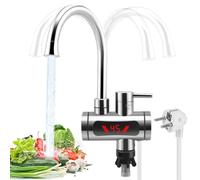 Calentador de agua de 3300 W, grifo de acero inoxidable, grifo de cocina eléctrico para calentador de agua eléctrico sin depósito con pantalla LCD de temperatura, grifo de acero inoxidable para cocina