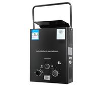 Calentador de agua de gas, 16 kW, GLP, gas propano, 6 L, portátil, calentador de agua caliente, calentador de agua caliente, caldera instantánea sin depósito, para camping, caravanas y hogar (con asa)