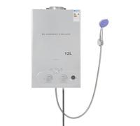Calentador de agua de gas, 24 kW, con control inteligente de temperatura de CPU, calentador de agua instantáneo con funcionamiento GLP y cabezal de ducha, calentador de agua sin depósito (12 L)