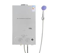 Calentador de agua de gas, 24 kW, con control inteligente de temperatura de CPU, calentador de agua instantáneo con funcionamiento GLP y cabezal de ducha, calentador de agua sin depósito (16 L)