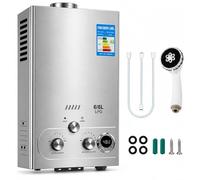 Calentador de Agua de Gas 6L, Calentador de Agua Butano 12KW (Gris 6L) | Modo Invierno/Verano, Pantalla LED de Temperatura, Arranque con Baja Presión de 0,015 MPa,para Hogar, Apartamento y Caravana