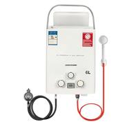 Calentador de Agua de Gas Butano Propano 6L 12KW, Calentador de Agua sin Tanque Portatil, Para Butano (28-30mbar)/ Propano (37-50mbar), para el Viaje, RV, Campamento,Exteriores,Duchas (Blanco)