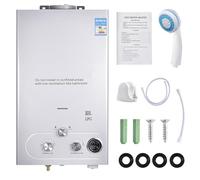Calentador de agua de gas de 16 L, 32 kW, GLP, calentador de agua instantáneo, muy baja presión de agua de arranque de 0,5 bares, para ducha y uso diario, excursiones de camping (blanco, 10 litros)