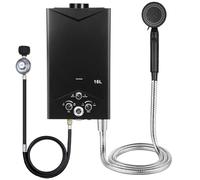 Calentador de agua de gas de 16 L con pantalla digital y multiseguridad, calentador de agua portátil de 4,2 GPM para camping, ducha al aire libre, RV y jardín, agua caliente instantánea, 1 juego