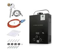 Calentador de agua de gas propano GLP 6/7/8L con kit de ducha, calentador de agua instantáneo sin depósito 14kw con kit de ducha, para el hogar y el exterior (7 L)