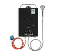 Calentador de agua de gas propano GLP 7L,Calentador de agua instantáneo sin depósito 14kw con kit de ducha,con asa portátil, quemador de caldera para camping, Rv, casa (negro)
