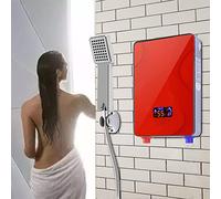 Calentador de agua eléctrico, calefacción instantánea, 6500 W, calentador de agua electrónico con kit de ducha de baño, sistema de ducha sin depósito, para cuarto de baño y cocina (rojo)
