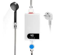 Calentador De Agua Eléctrico, Mini Calentador de Agua 220 V 5500 W, 30-55 °C, Temperatura Ajustable, Ducha de Calentador Instantáneo sin Tanque con Pantalla LED para Cocina y Baño (RYK-010)