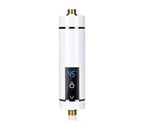 Calentador de agua eléctrico, mini calentador de agua eléctrico con pantalla digital, temperatura ajustable sin tanque calentador de agua para cocina y baño lavado (blanco 5500 W)