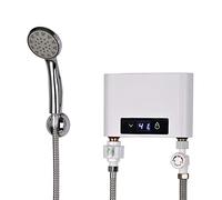 Calentador de agua eléctrico para ducha, 220 V, selección de temperatura de 30 - 52 °C, con kit de ducha, para lavabo, cocina, baño, lavabo (5500 W con juego de ducha, color blanco)