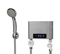 Calentador de agua eléctrico para ducha, 220 V, selección de temperatura de 30 - 52 °C, con kit de ducha, para lavabo, cocina, baño, lavabo (3500 W con juego de ducha, gris)
