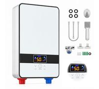 Calentador de agua instantáneo eléctrico, 6500 W, 220 V, calentador de agua sin depósito de pared, con ducha y pantalla LED, temperatura ajustable, agua caliente para cuarto de baño, cocina, lavabo