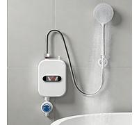 Calentador de agua instantáneo eléctrico de 3500 W, mini calentador de agua eléctrico con cabezal de ducha, 220 V, sin depósito con pantalla digital LCD, para cuarto de baño, cocina, color blanco