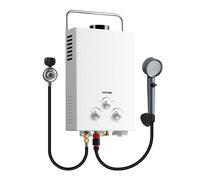 Calentador de agua portátil de gas natural de 6 l, 1,58 GPM, ducha caliente instantánea for camping/vehículo recreativo, 40 000 BTU, sin tanque(Bianco)