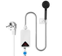Calentador de agua sin depósito de 5500 W con juego de ducha, calentador de agua instantáneo de 220 V con pantalla digital LCD y botones táctiles, adecuado para ducha, baño/cocina/lavabo (A)