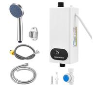 Calentador de agua sin depósito de 5500 W con juego de ducha, calentador de agua instantáneo de 220 V con pantalla digital LCD y botones táctiles, adecuado para ducha, baño/cocina/lavabo (E)
